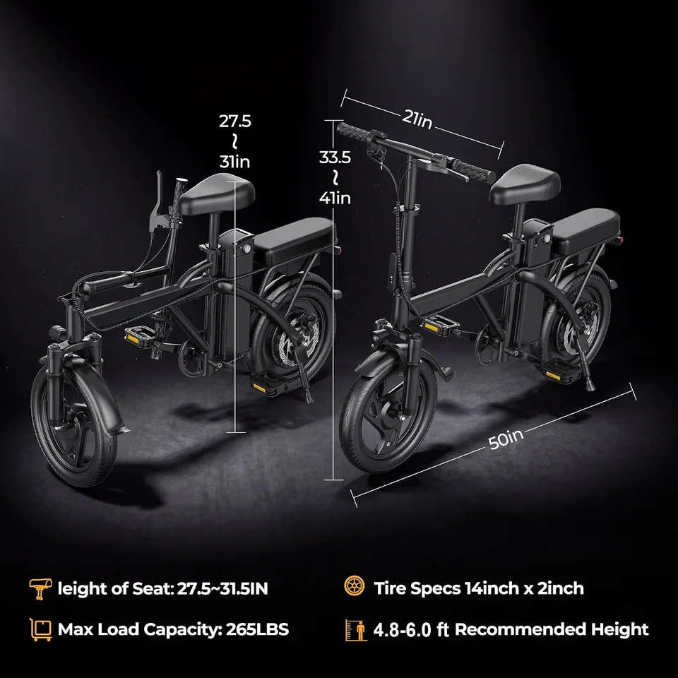 14" Electric Bike 500W Motor 22Mph Max Speed 30-45Miles Max Range Dual Brake System Portable Foldable Ebike for Commuting Outdoor Fun image 5
