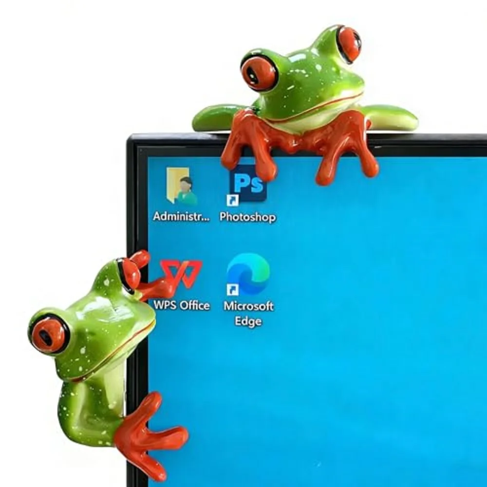 2 PCS Funny Resin Frogs Decor, 3D Creative Craft Frog Gifts Cute Frog Figurine Computer Monitor Plant Pot Office Desk Decor
