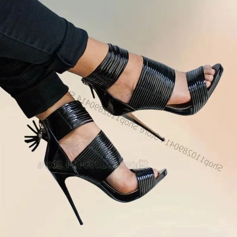 

Black Hollow Design Open Toe Sandals Boots Back Zipper Women Shoes Thin High Heels Fashion Party Feast 2026 Zapatos Para Mujere