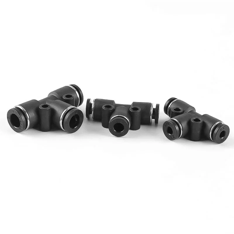 Tubo dell'aria OD 3mm 4mm 6mm raccordi pneumatici neri connettore in plastica tubo flessibile dell'acqua dell'aria spingere in PU gomito PV dritto PE PY 3 vie