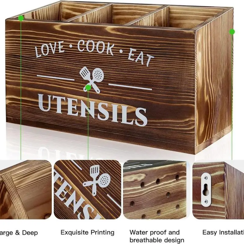 

Spoon Fork Knife Storage Box Lasting Quality Beautiful Wooden Cutlery Box Tableware Storage Solid Wood Storage Basket Solid