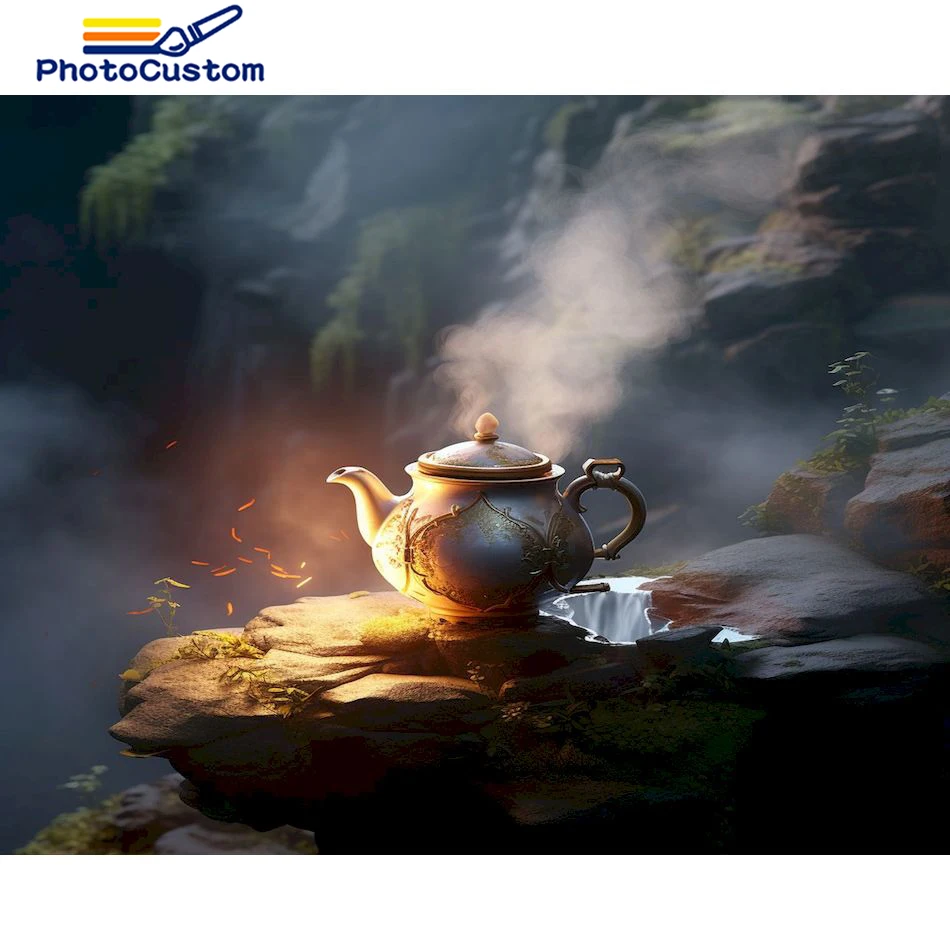 

PhotoCustom 30x40 см 5D DIY алмазная живопись, чайник, пейзаж, вышивка, полная круглая Алмазная Бриллиантовая мозаика, вышивка крестиком, искусство