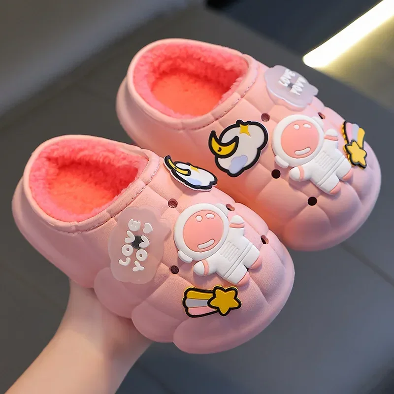 Winter Children's Cotton Slippers for Boys and Girls Warm Plush Parent-child Home Shoes Anti Slip Waterproof Baby Slippers