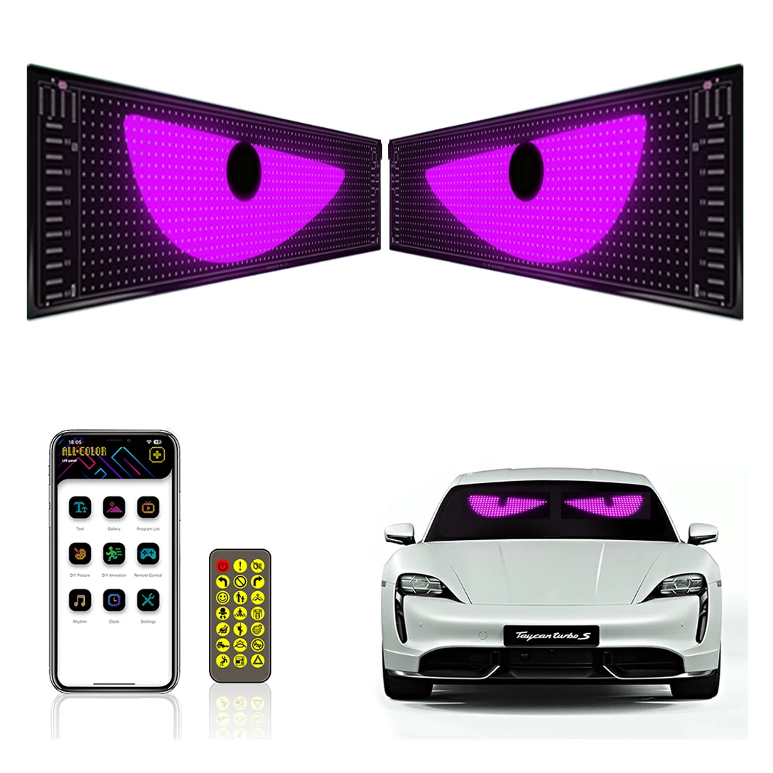 1ペア-2個入り-ウィンドシールド-デビルズアイライト-トラック用-diy-ledディスプレイ-rgb-車用スクロールサイン-ダイナミックフレキシブルマトリックスピクセルパネル