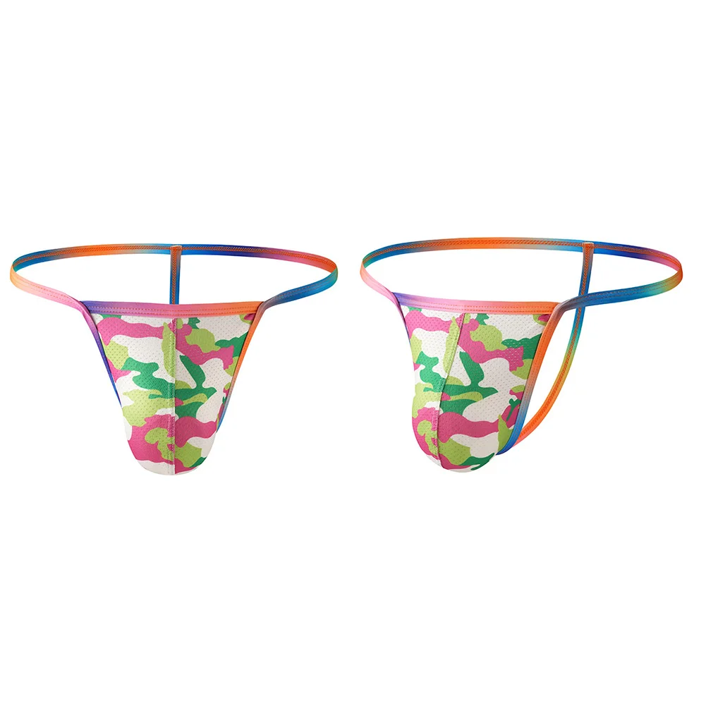 

Fashion Printed Men Casual Sports Briefs Low Waist Underwear G-String U Convex Pouch Thongs Bikini T-panties