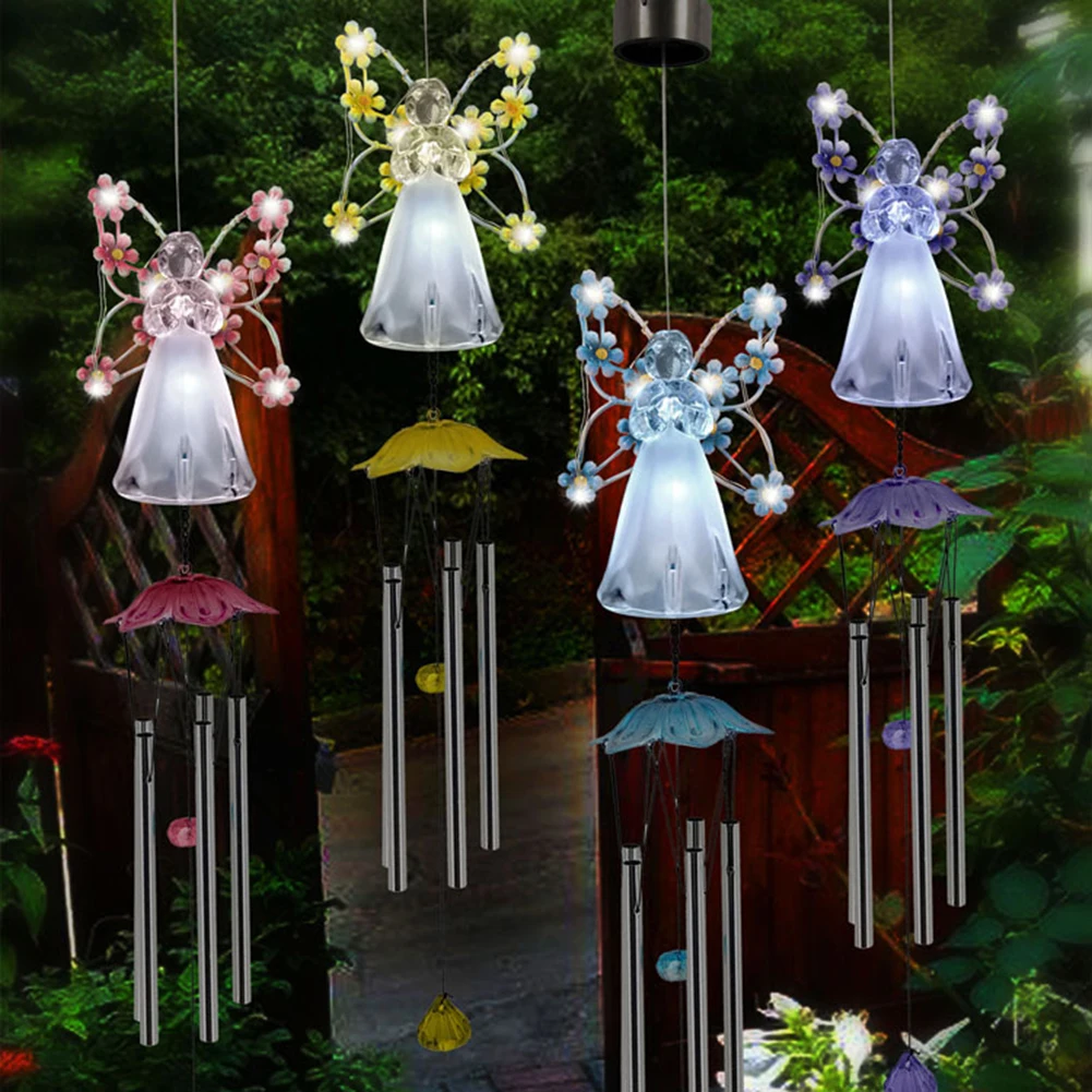 

LED Solar Chandelier Intelligent Control Angel Wind Chime Decorative Pathway Landscape Lights Automatic Charging for Home Garden