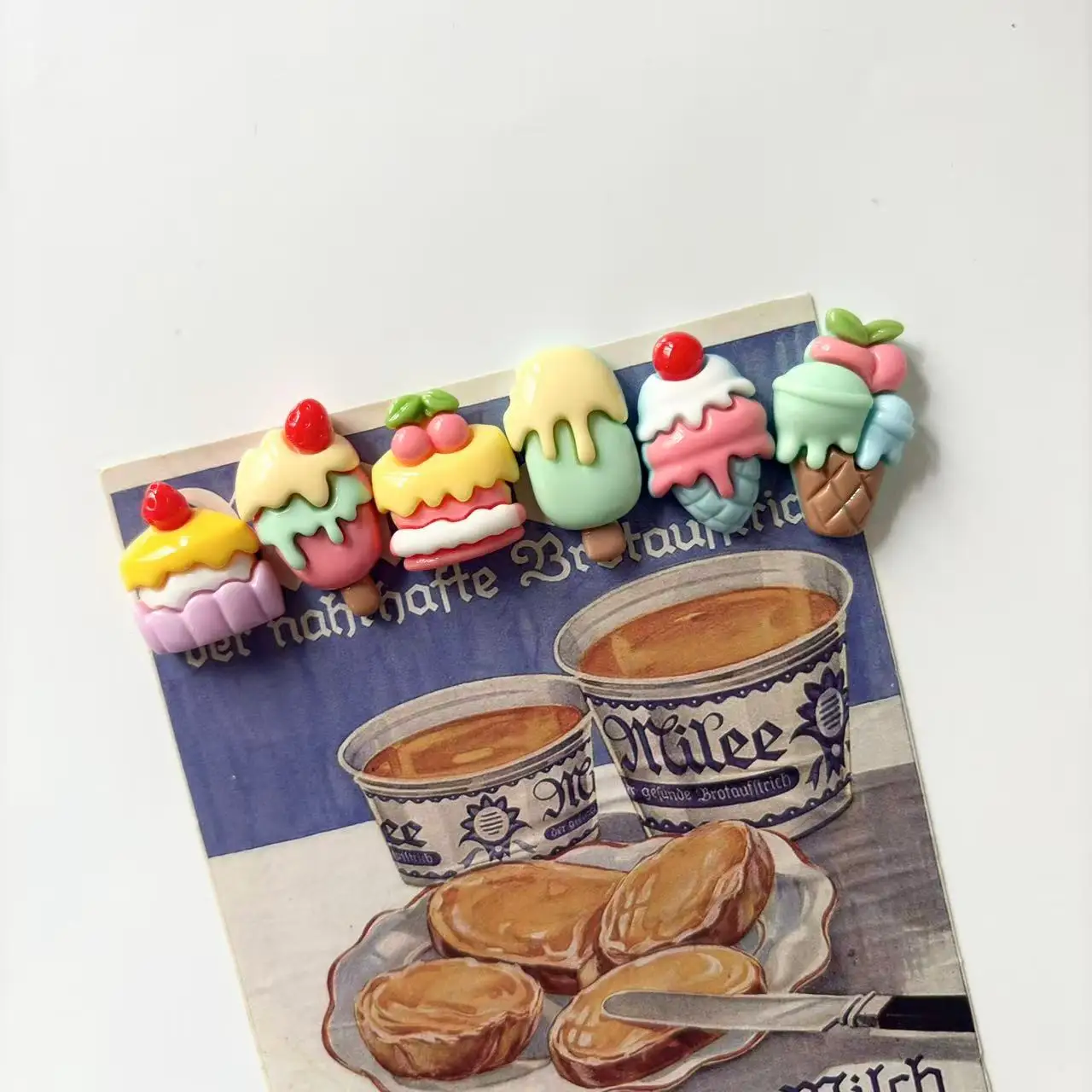 6 pieces of realistic mini ice cream ice cream resin refrigerator stickers, cute magnets with photo fixation, magnetic iron shee