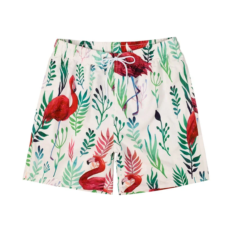 Short de plage hawaïen imprimé flamant rose 3D pour homme, pantalon court d'été pour sports de plein air, short de planche de surf, maillot de bain à séchage rapide