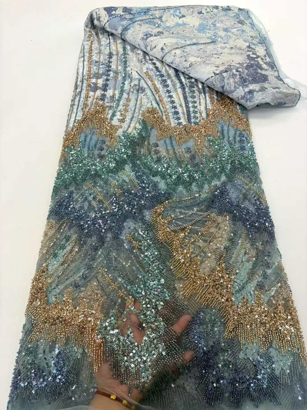 

2025 Nigerian African Beaded Lace Fabric with High Quality Sequins Embroidery Luxurious French Lace for Dress Sewing