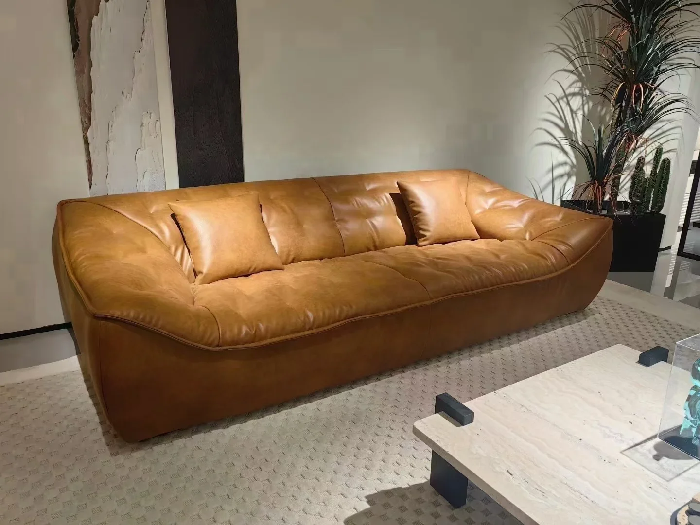 

A Medieval Nordic Style Vintage Sofa Set Top Layer Cowhide With Genuine Leather Fabric