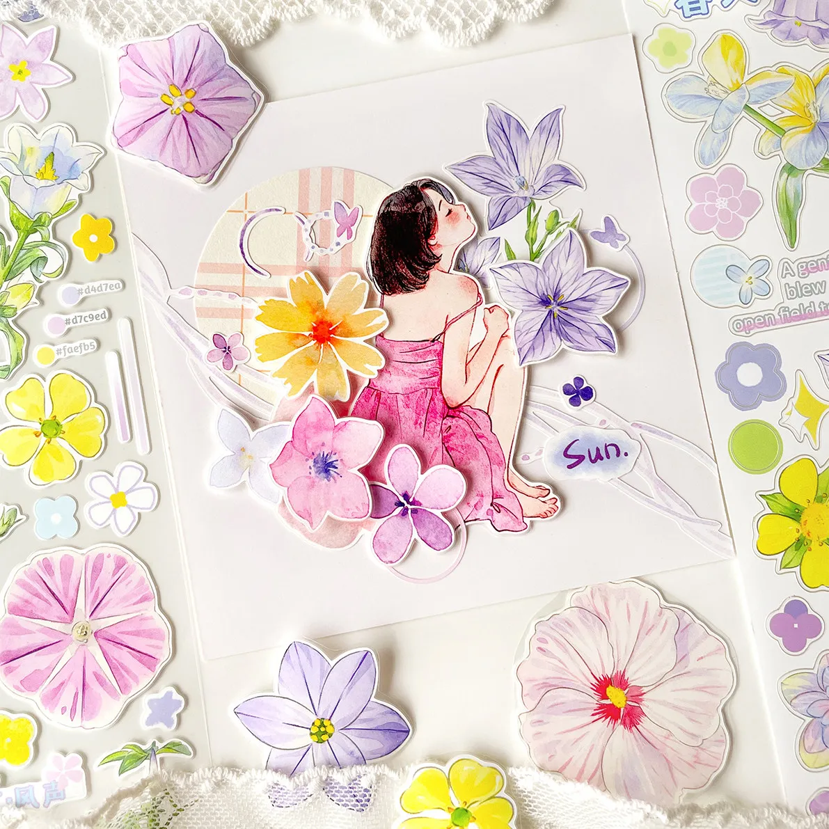 

New Cutting Die Flower Light Flower Statement Pink Purple Light Retro Journal Washi Tape Sticker PET