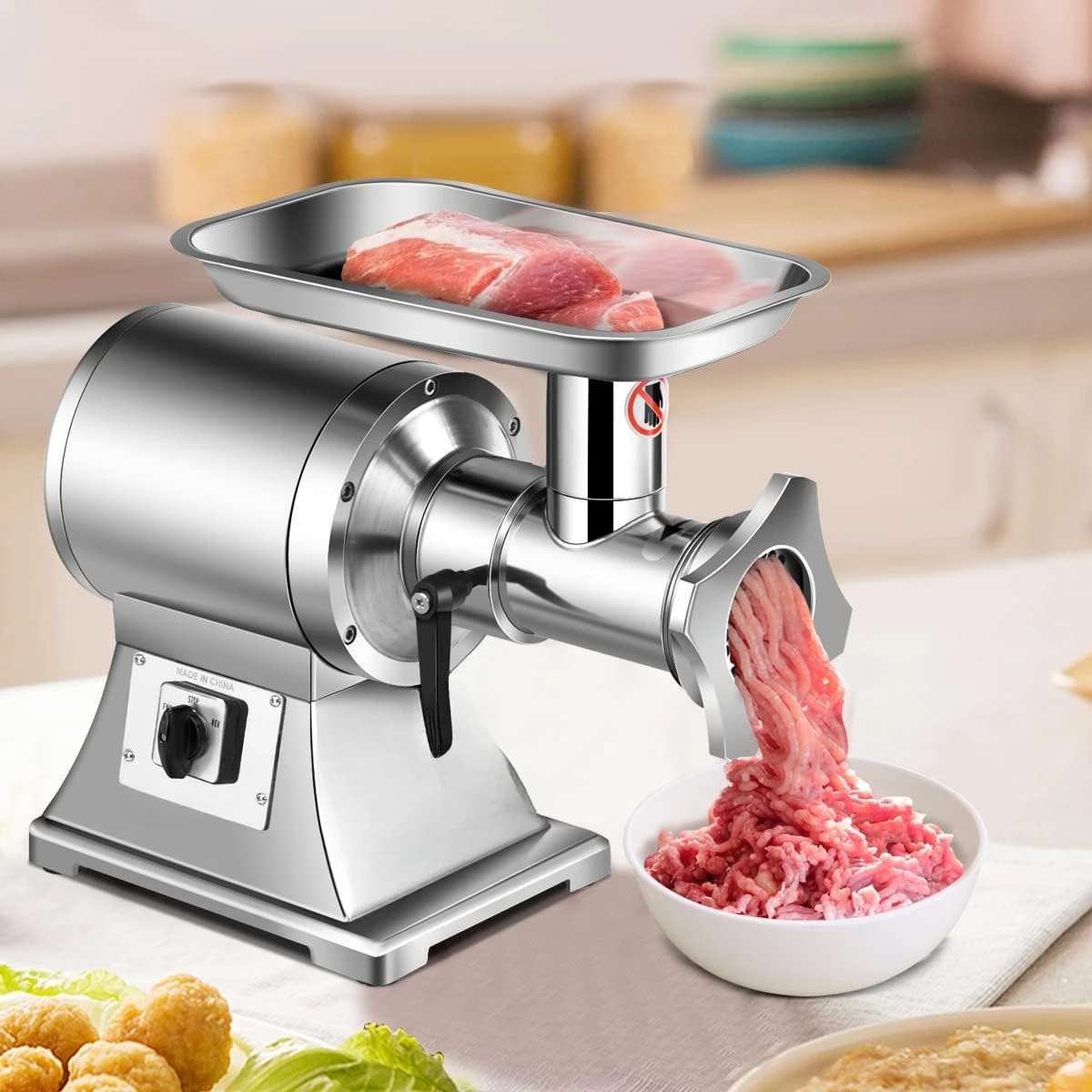 Commercial Meat Grinder, 1.5 HP, 1100W, 551LB/h Stainless Steel Electric Sausage Stuffer, 225RPM Heavy Duty Industrial