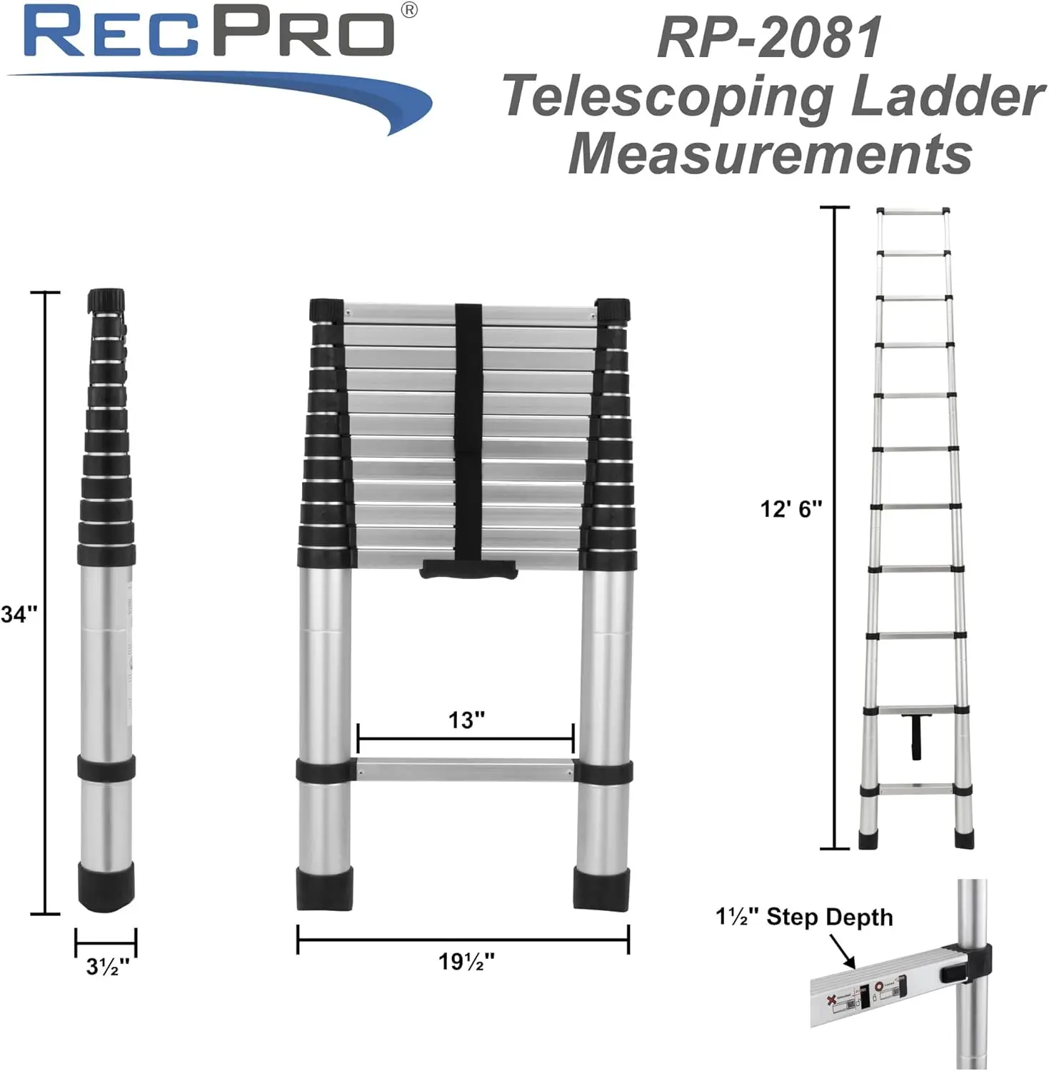 Telescoping Ladder 12.5ft Compatible with Lippert On-The-Go Prepped Units