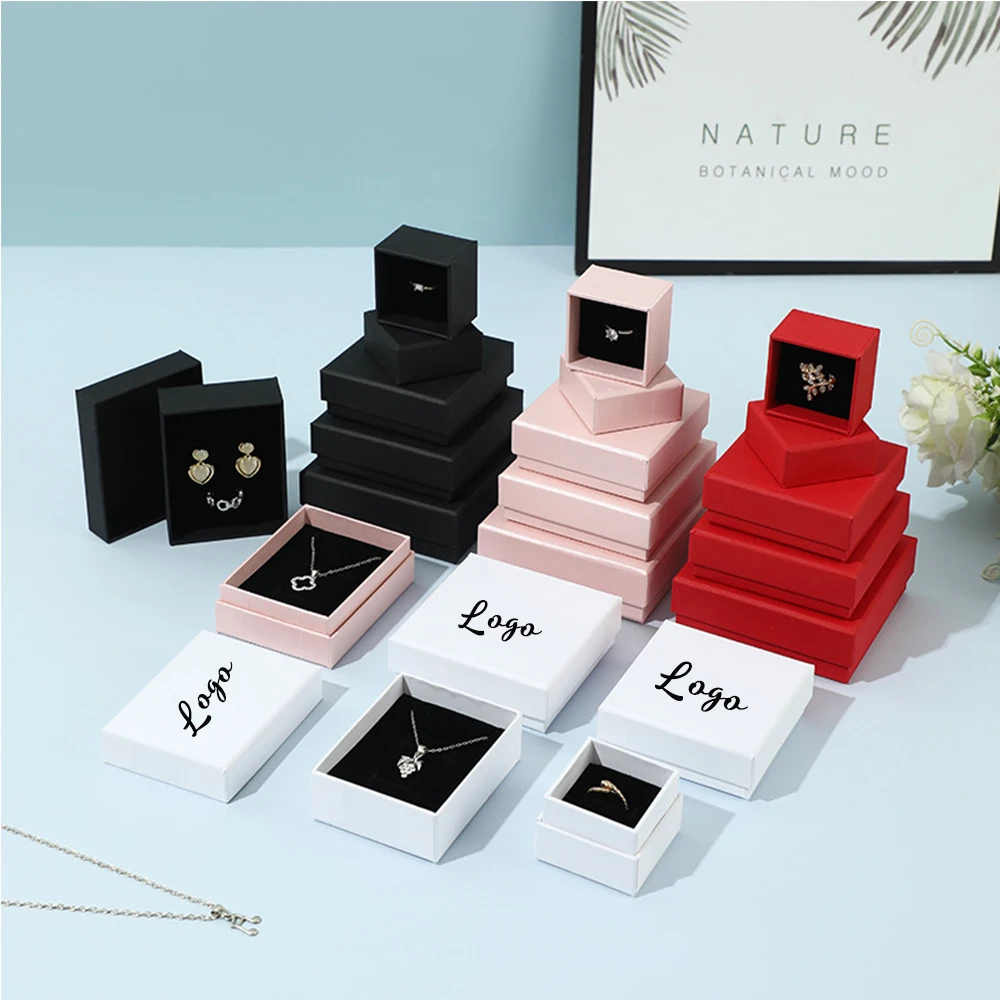 

24pcs Premium Custom Logo Jewellery Gift Paper Kraft Packaging Box Luxury Earrings Ring Necklace Jewelry Storage Boxes With Lid