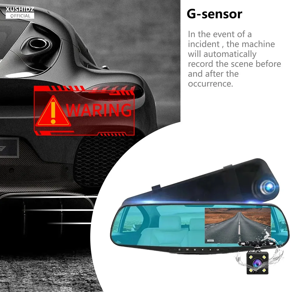 XUSHIDZ A20MAX 1080P Mirror Dash Camera Front and Rear Car Camera Vehicle DVR Night Vision Dashcam Video Recorder G-sensor