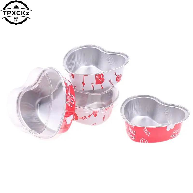 10sets Aluminum Foil Baking Cup Heat Resistant Cake Cups Mold With Lid Muffin Dessert Brulee Cupcake Wrappers Case Holder Pastry