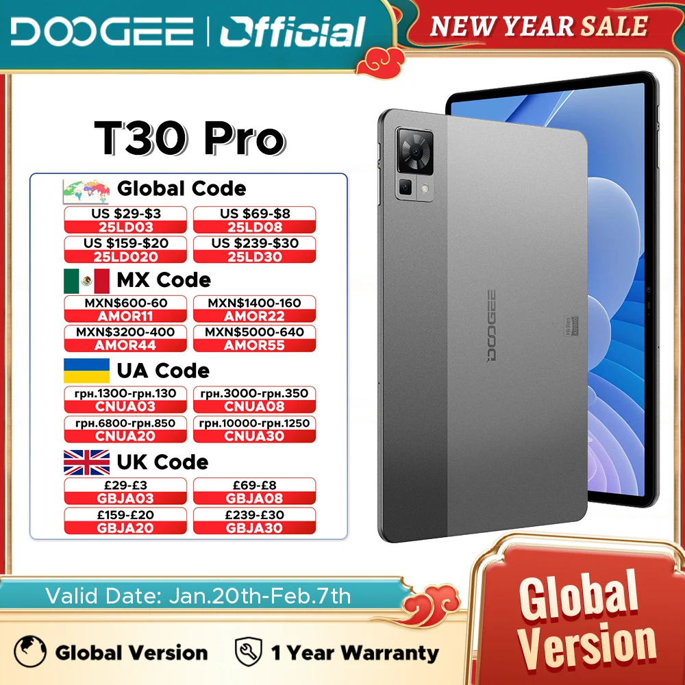 Global Version DOOGEE T30 Pro Tablet 11'' 2.5K Display TÜV SÜD Certified 8GB 256GB Helio G99 Quad Speaker 20MP Camera 8580mAh