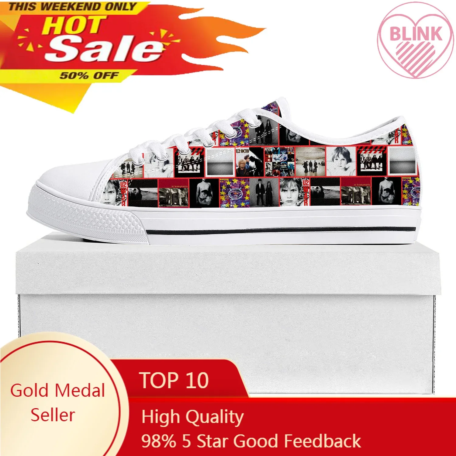 U2 Rock Band Fashion punk Low Top High Quality Sneakers Mens Womens Teenager Canvas Sneaker Casual Couple Shoes Custom Shoe