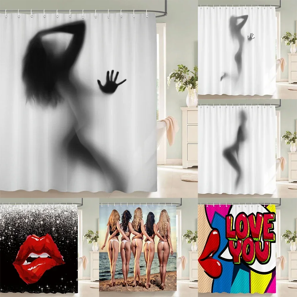 

Сексуальная женская занавеска для ванной, водонепроницаемая занавеска для душа для ванной комнаты, тень для девочек, 3d принт с крючками, полиэфирная ткань 180*200, экран для ванны
