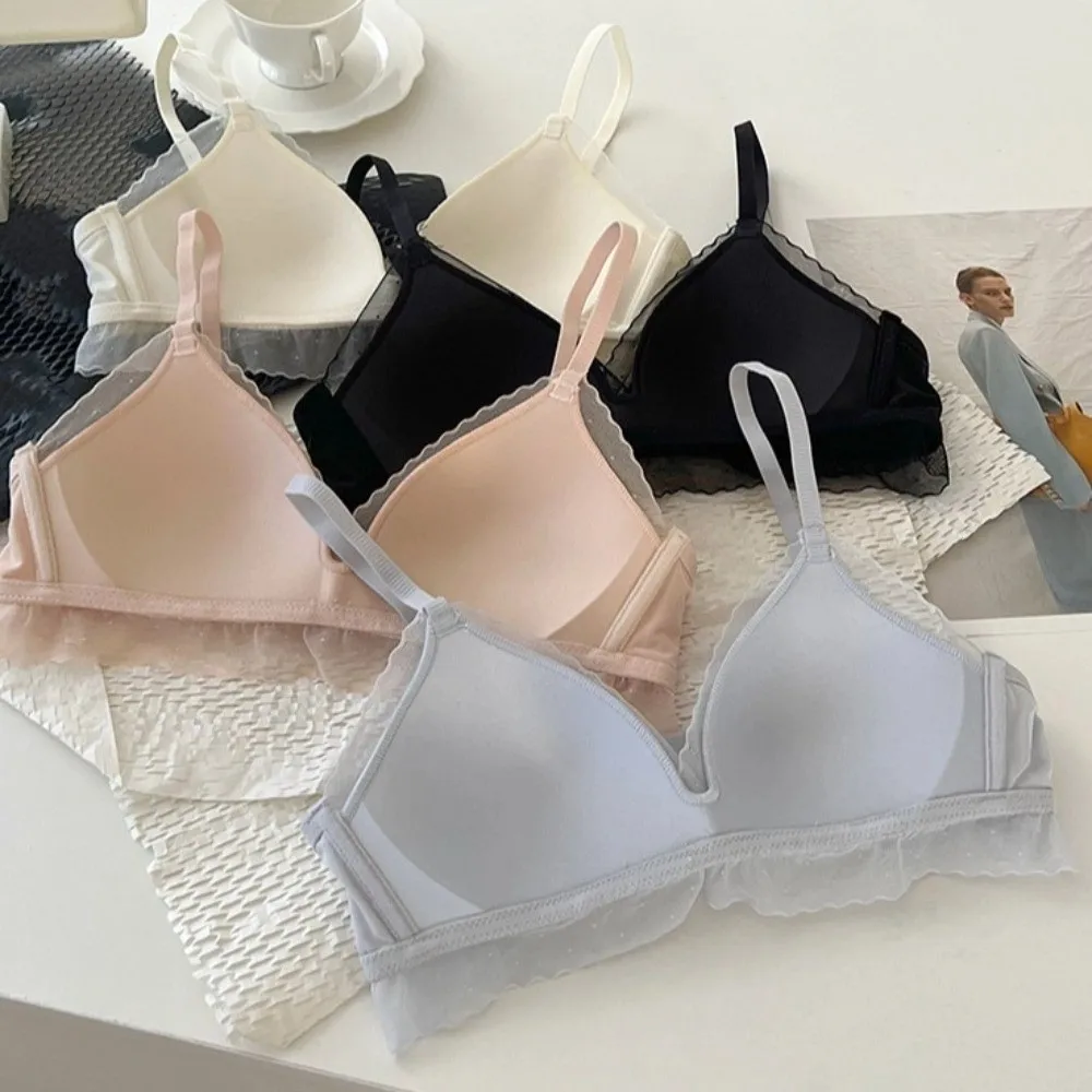 Soutien-gorge en Satin et dentelle, sans fil, en V, ajusté, Anti-affaissement, sous-vêtements Push Up, Lingerie, seins froncés, brassière de Sport pour femmes