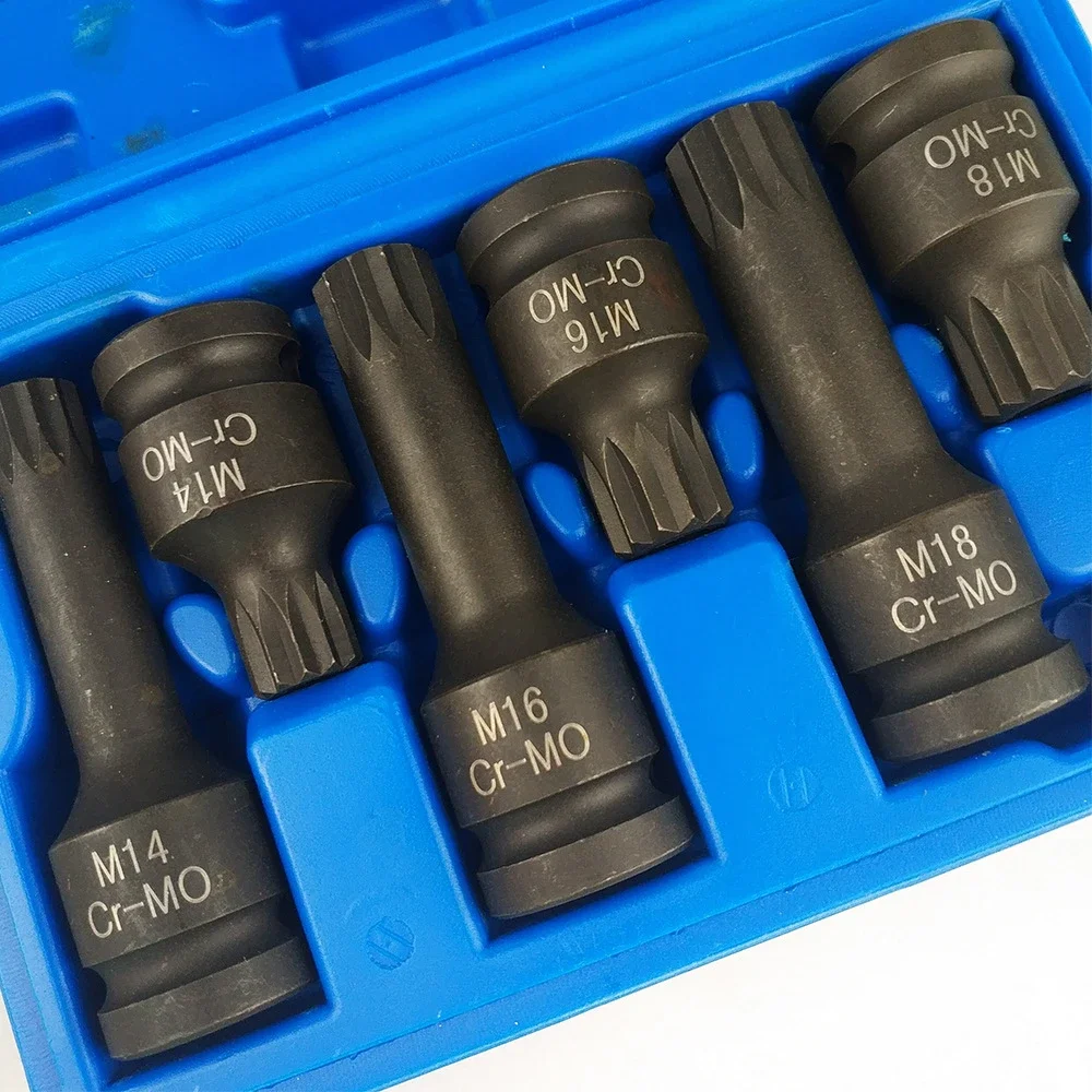 6-Piece M14-M18 Spline Socket Set, 1/2