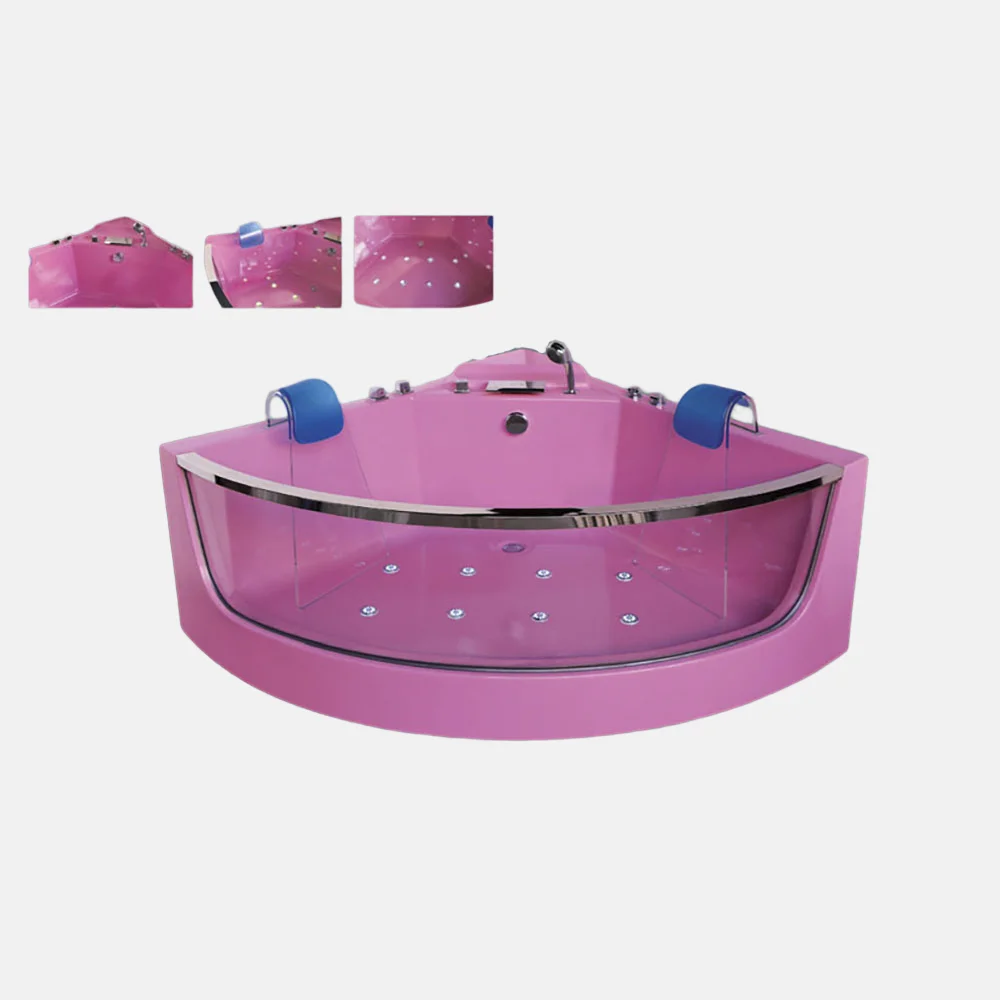 

Hot Sale White 2-Person Acrylic Freestanding Massage Whirlpool Modern Arc Design Soaking Pink Bathroom Massage Bathtub