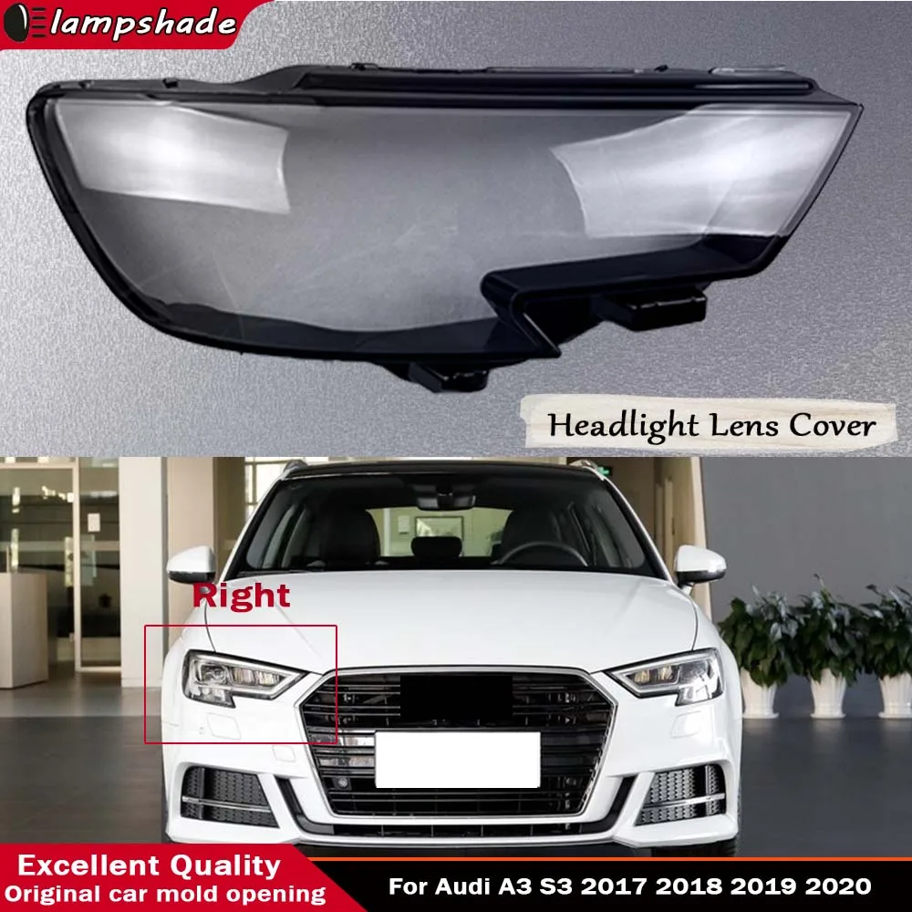 

Передняя автомобильная прозрачная крышка абажура для Audi A3 S3 2017 2018 2019 2020, автомобильный светильник, стеклянная линза, крышка фары