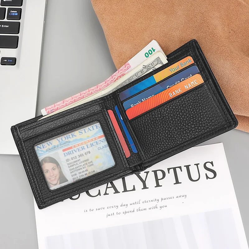 Men Casual Embossed Cowhide Wallet Short Style Multi Card Slots Money Clip Business Leather Purse