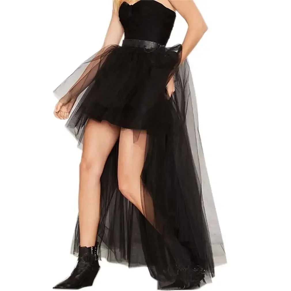 Black Hoopless  Soft Tulle Front Short Long Back Puffy Petticoat Underskirt Wedding Bridal Dress Cosplay Pannier Underwear