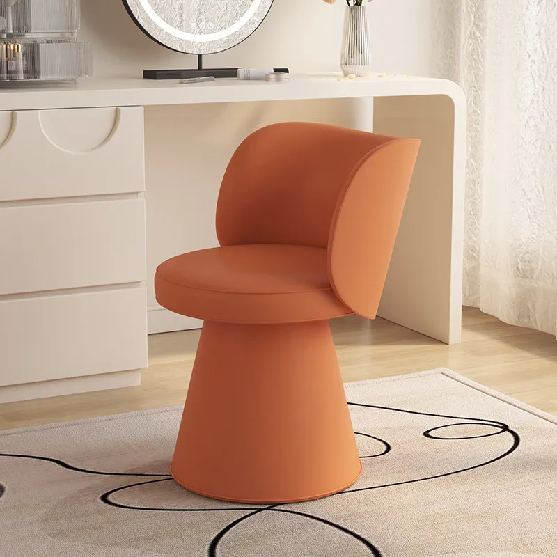 Luxury Cream Swivel Vanity Stool With Backrest Makeup Chair Compact Bedroom