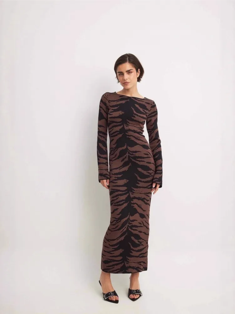 

Elegant Dress French Party Dresses Temperament Vestidos Commuting Vestido Bodycon Slim Package Hip Long Sleeves Leopard Print