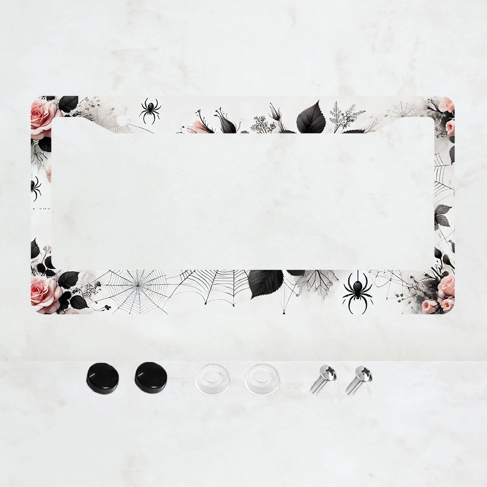 

1 шт. Декоративная рамка для номерного знака с розами и паутиной, красивая цветочная алюминиевая рамка для номерного знака - стандартный размер США, для автомобиля