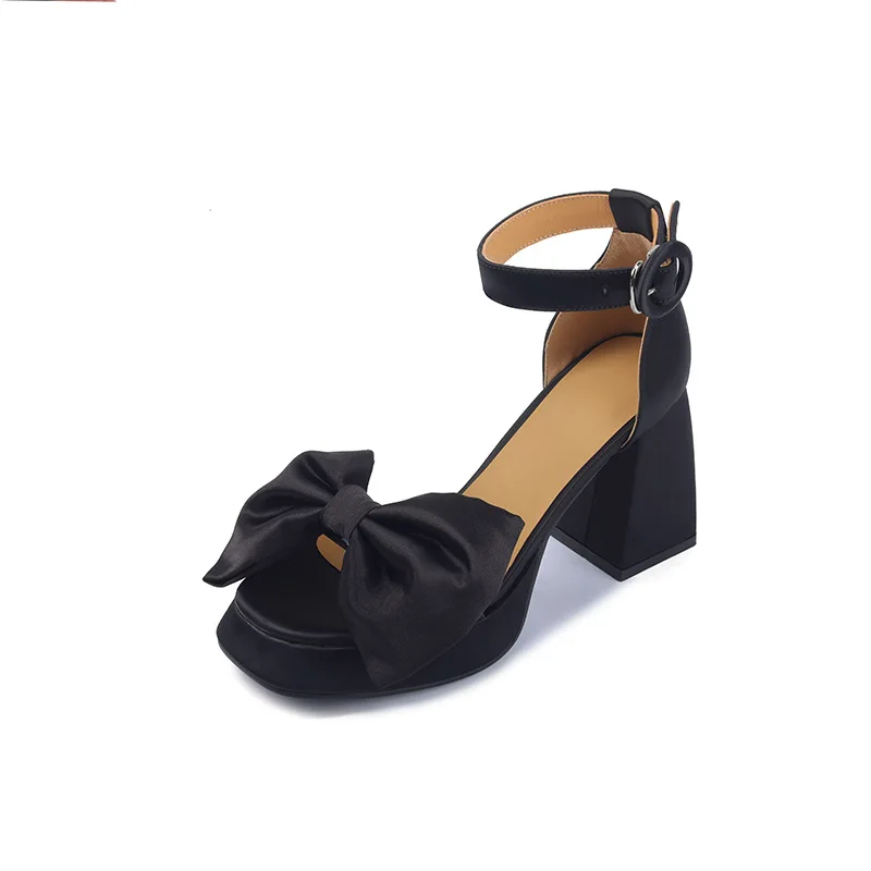 

Ladies Shoes 2023 Brand Buckle Strap Women's Sandals Summer Square Toe Office and Career Fashion Butterfly-knot Heeled Sandals