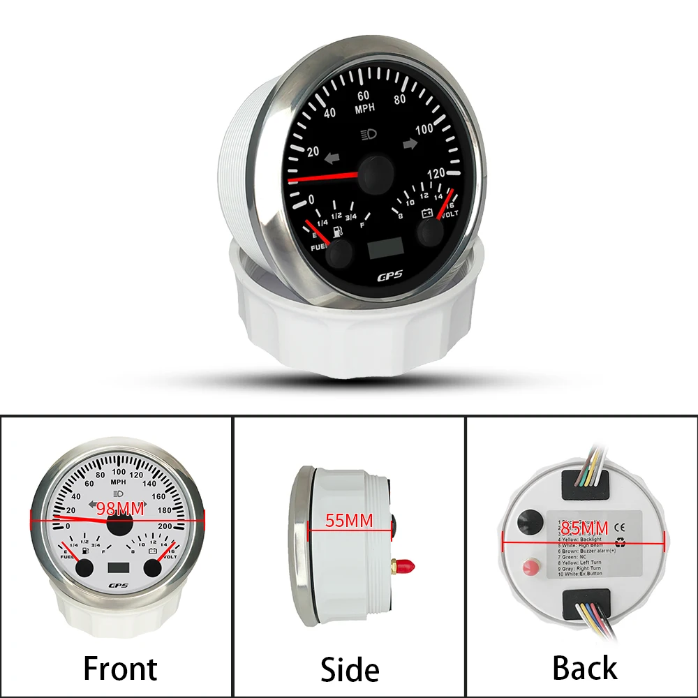 ELING 85mm GPS Speedometer 120K 120MPH 200K 200MPH with Fuel Level Indicator 12V with 7 Colors Backlight for Trucks Speedboats