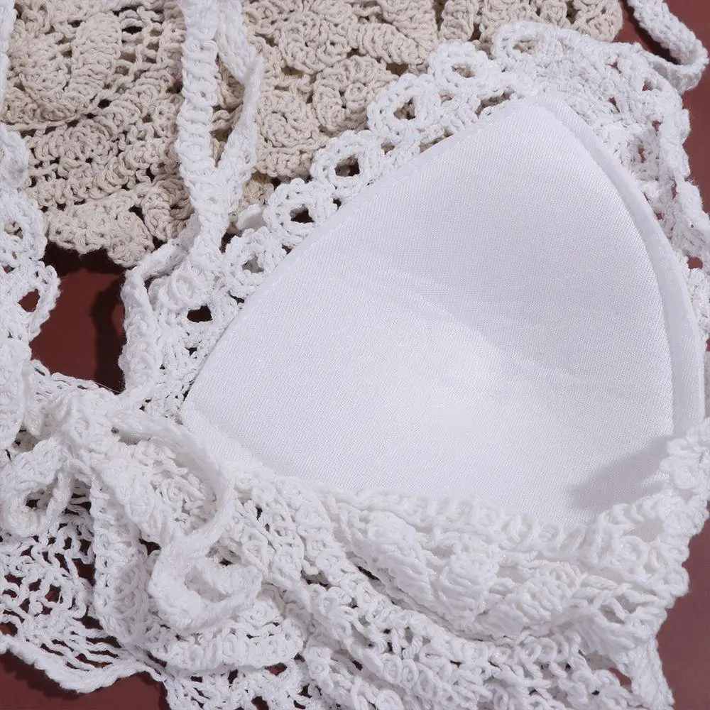 매달려 목 보헤미안 스타일 조끼 민소매 중공 수 놓은 꽃 캐미솔 솔리드 컬러 비치웨어 뜨개질 자르기 탑 소녀