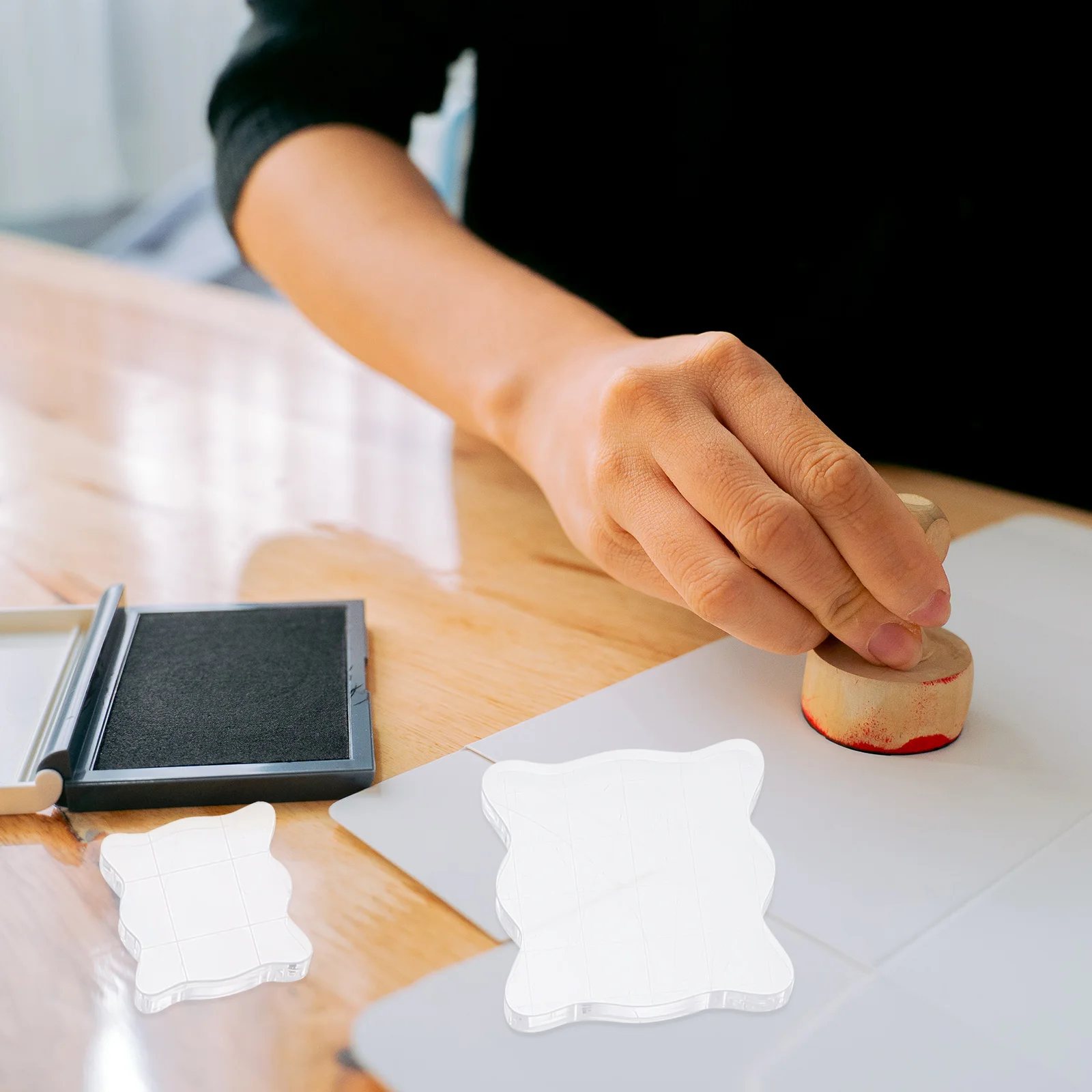 

5pcs Acrylic Blocks Clear Stamping Tools Durable Stamp Handle Plate Grid Design For Printing Paste Transparent Stamp Accessories