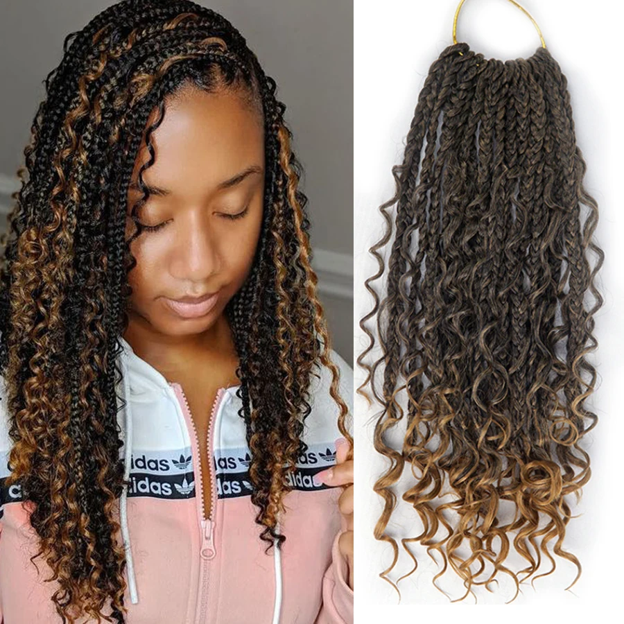 

Synthetic Crochet Box Braids Hair With Curls Marely Style 14 Inch 16 strands/pcs Ombre Black Brown Braiding Extensions