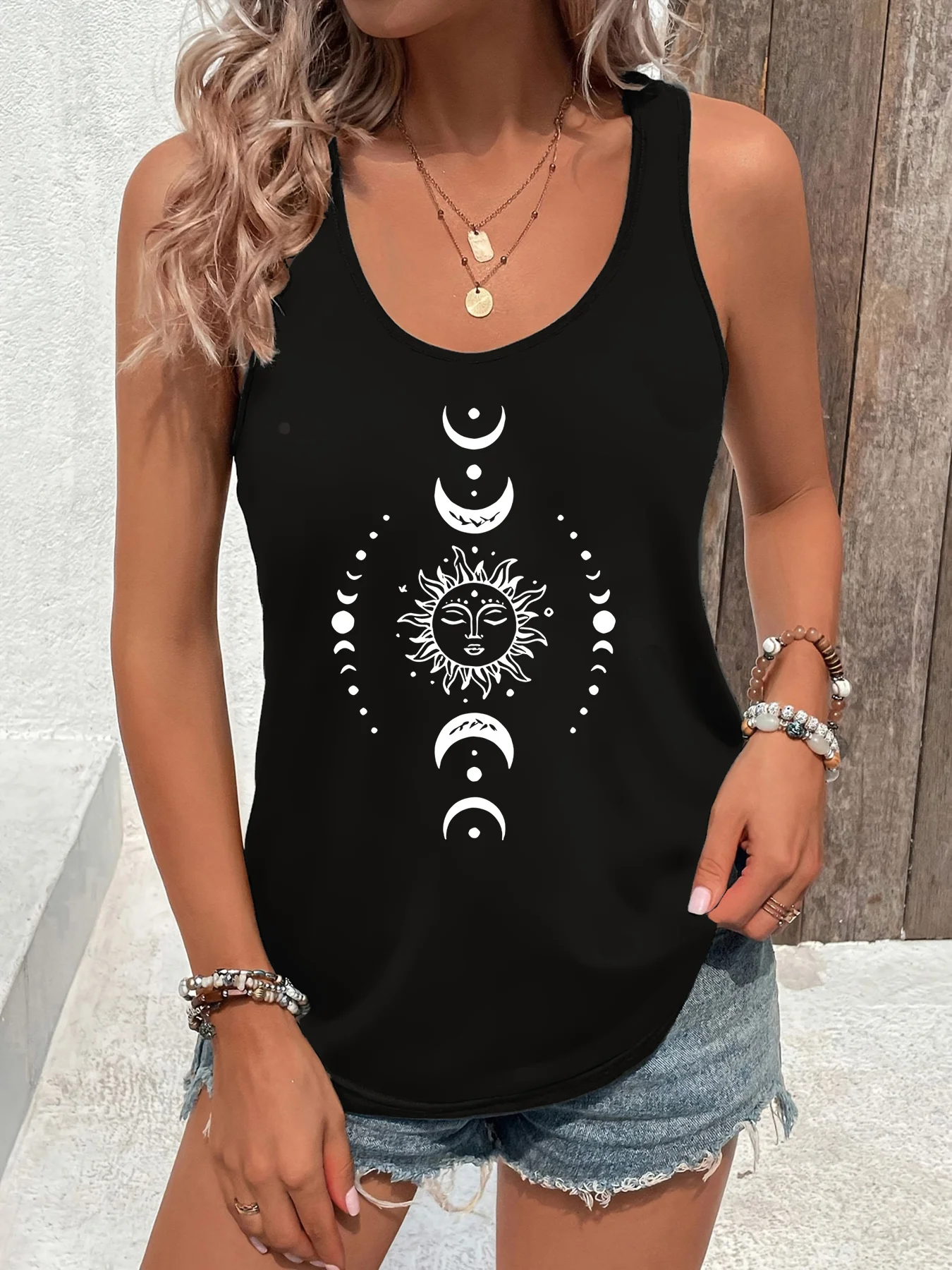 printed Summer women's loose and personalized dream catcher mesh printed vest top T-shirt comfortable sleeveless
