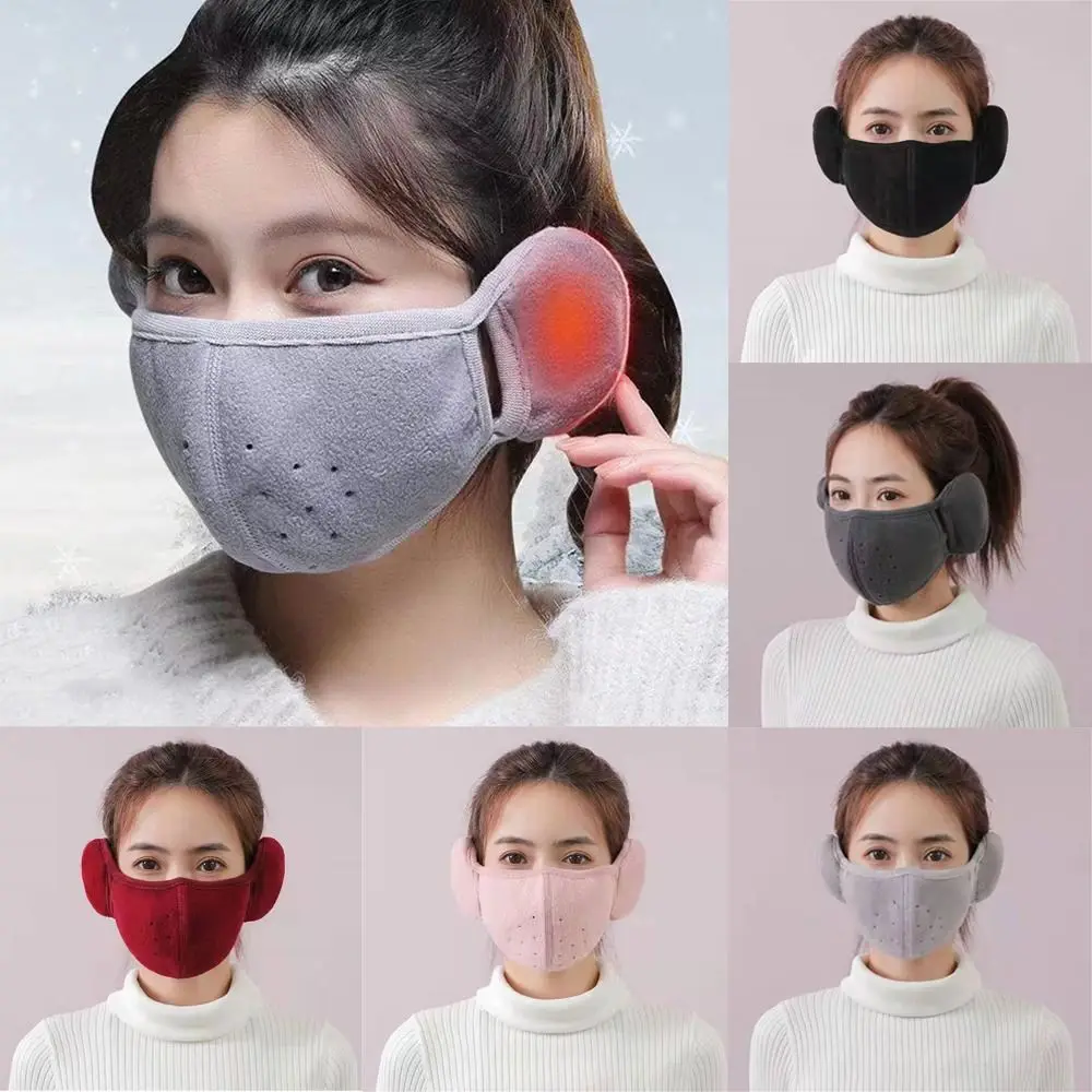 Women Female Breathable Windproof Fleece Mouth Cover Cold-proof Earmuffs Ear Warmer Warm Masks