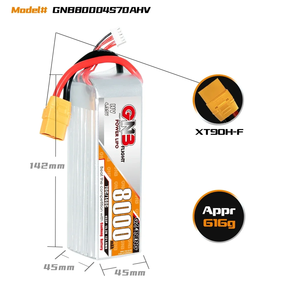 GAONENG  8000mAh HV 4S 70C 140C 15.2V XT90 LiPo Battery Drone Truck Airplane Helicopter MultiCopter Drone Boat Hobbies