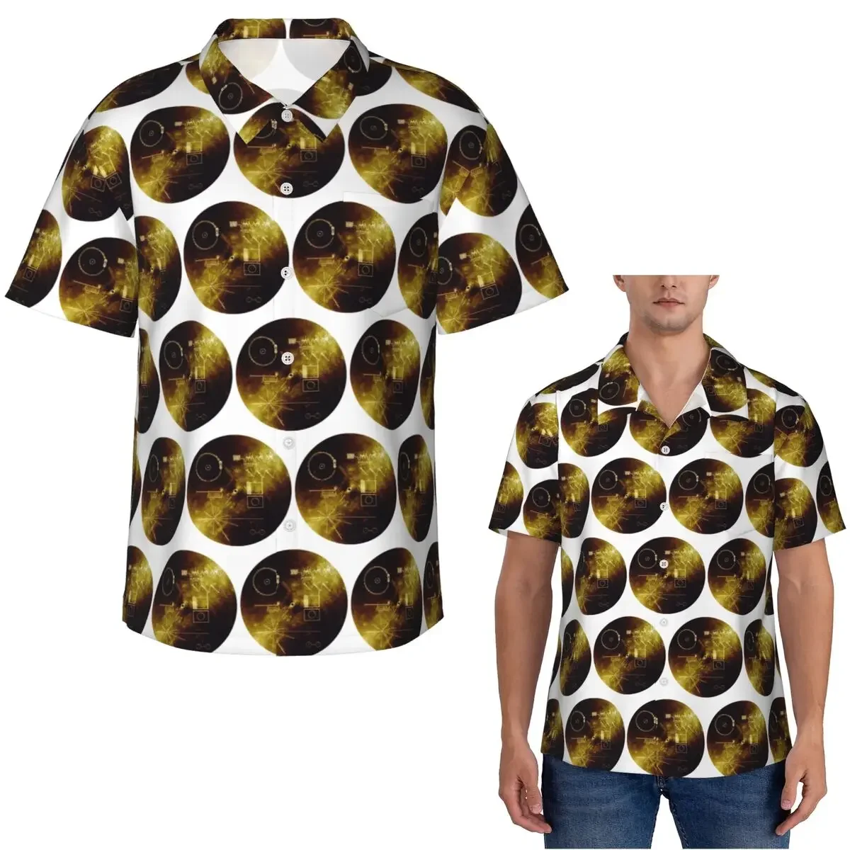The Voyager Golden Record! Hawaiian Shirts Funny Men Short Sleeve Shirt for Summer Beach Men's Button Tops