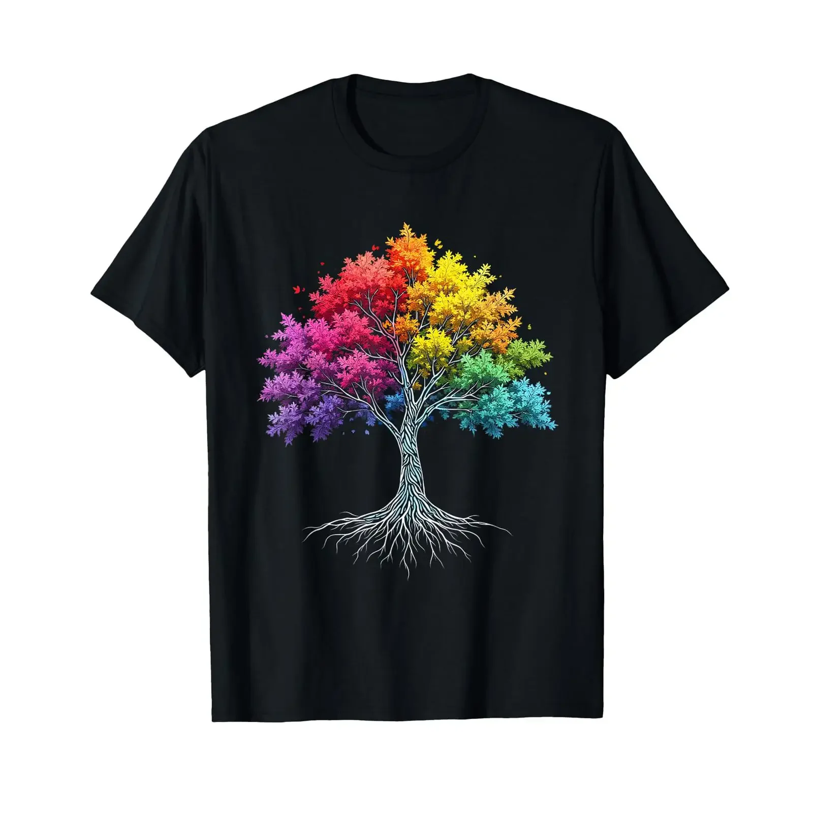 Colourful Rainbow Tree T Shirt vintage Washed Casual Versatile graphic designer clothes Top For Everyday Wear Stretched