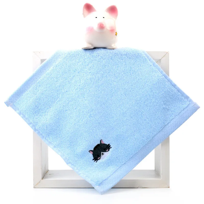 1Pc 25x25cm Cartoon Animal Embroidered Solid Color Cotton Soft Absorbent Children Kids Baby Square  Face Towel