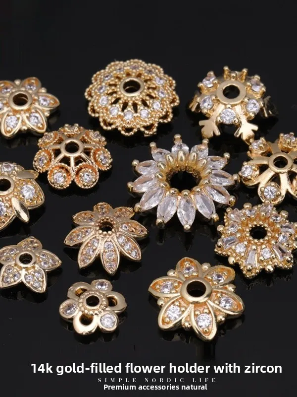 Perline Sp con fiore in zircone placcato oro 4 carati fatte a mano fai da te con perle Nelace Bracciale Accessori per gioielli Materiale Tappo floreale