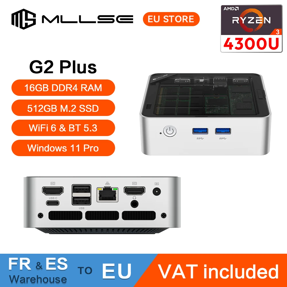 MLLSE G2 Plus Mini PC Procesor AMD Ryzen3 4300U DDR4 16GB RAM 512GB SSD WiFi6 BT5.3 Windows 11 Pro Mini komputer stacjonarny