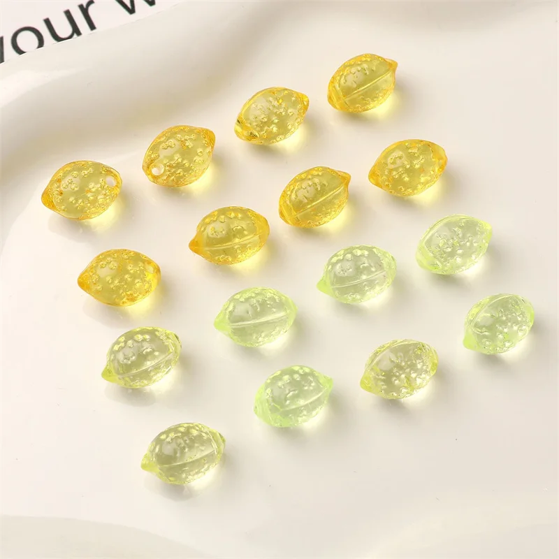 Free shipping 100pcs/lot color transparent cartoon lemon shape resin beads with hole diy jewelry accessory