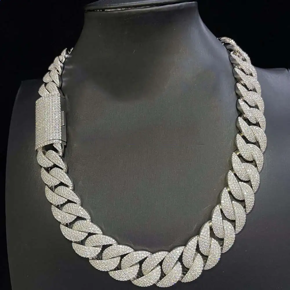 

Fine Jewelry Ice Out Cuban Necklace 20 Mm Miami Hip Hop Fashion Gold Plated Moissanite Diamond Cuban Chain Link