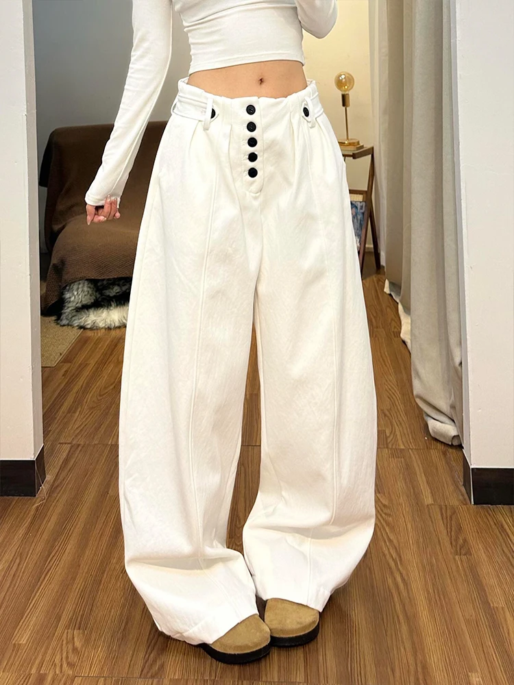 

American Style Lazy Girl Wide Leg Pants Women's Retro Casual Slimming Versatile Loose Fit Casual White Floor Length Pants