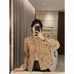 Luxury Tweed Jacket Women Coat Long Sleeve Tweed Blazer Crop Jacket Short Tops Plaid Pockets Office Ladies Clothing New