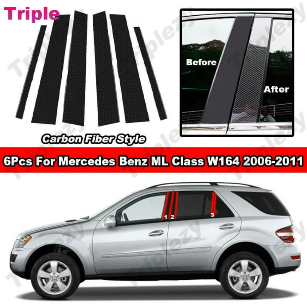 

Carbon Fiber Mirror Effect Door Middle Column Window Center BC Pillar Post Cover Trim PC Sticker For Mercedes Benz ML Class W164